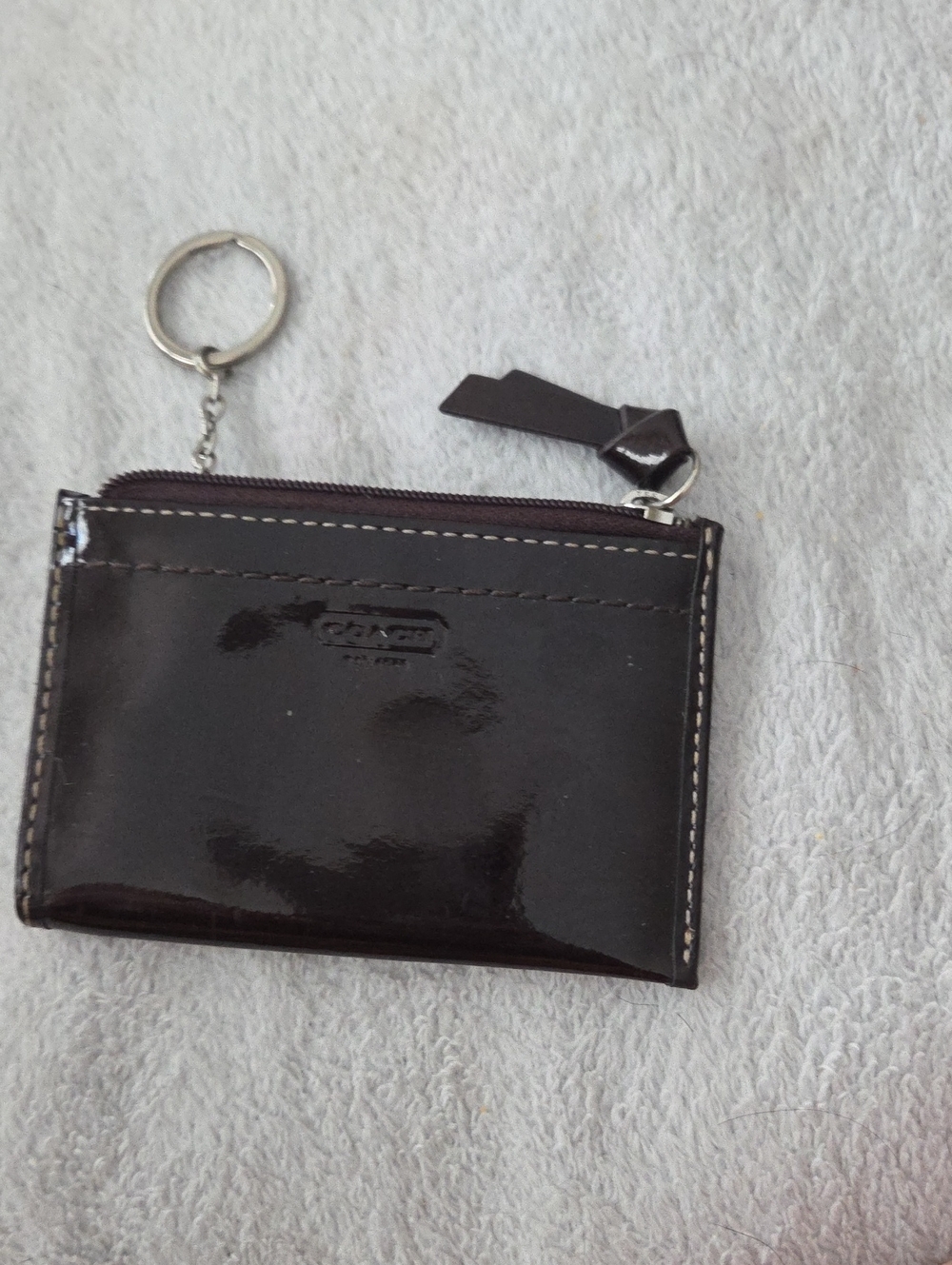 Coach Maroon Patent Leather Card Holder Keychain